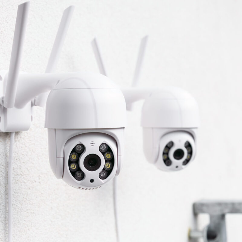 Surveillance cameras hanging on the wall for security and safety home Surveillance cameras hanging on the wall for security and safety office or home